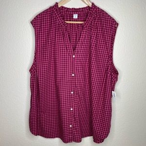 Nwt Old Navy Women’s Sleeveless Button Down Plaid V Neck Blouse Plus Size XXL